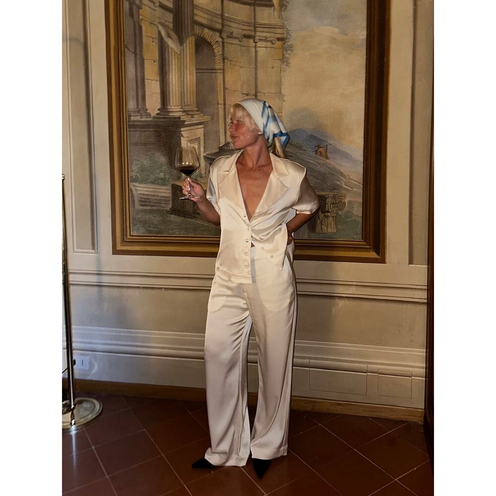 Djerf Avenue Ivory Satin Pants Size XS